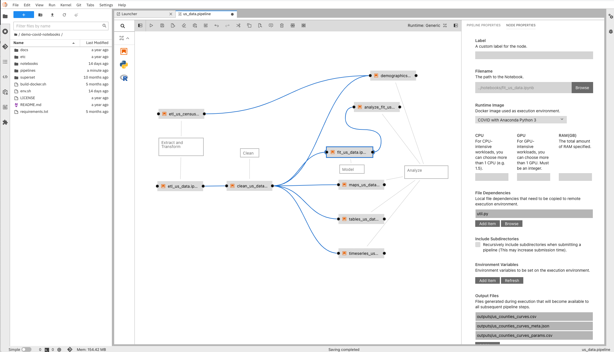 A pipeline example created using Elyra Pipeline Visual Editor